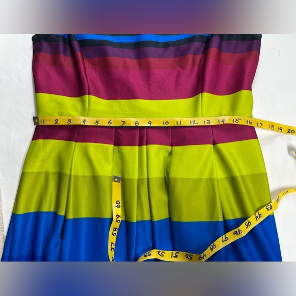 TAHARI Multi color sleeveless stripe scuba fit and flare dress size 12. - Picture 13 of 14